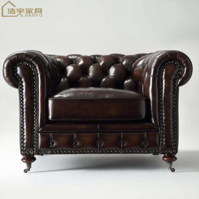 China American Sofa Modern Living Room Sectional Brown Tufted Single Seat Leather Chesterfield Sofa for sale