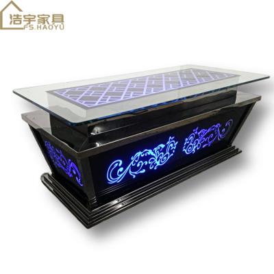 China Contemporary stainless steel led lighting furniture tempered glass bar furniture bar table led buffet table for sale