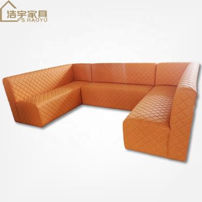 China Modern customized USB charging sofa cabin set for club U shape caffe orange leather club sofa for sale