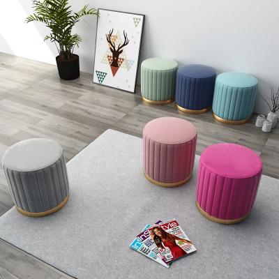 China Foldable Velvet Fabric Around Sofa Stools Bar Stools Beauty Salon Furniture Bedroom Dressing Stool for sale