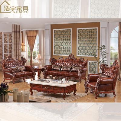 China Three Seat Adorned Leather Sofa, Wooden Living Room Suite (JD033) for sale