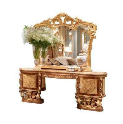 China Storage Smart Furniture Make Up Vanity Table Set Dresser Vanity Table Hot Selling Royal Gold New Solid Wood Design for sale