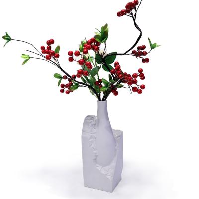 China Minimalist Japanese Place Stone Vase, Resin Flower Vase Decorative Tabletop Home Decor, Handmade Creative White Ceramic Bouquet Vase for sale