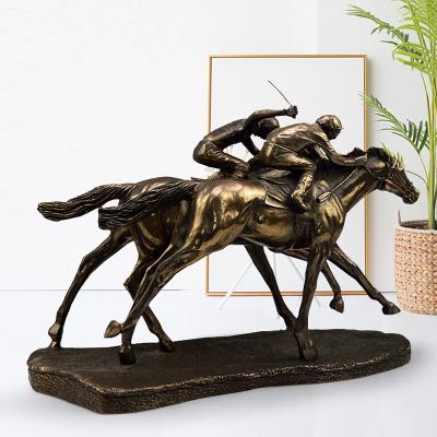 China Europe and America hot selling resin crafts painted double horse racing decoration gifts for sale