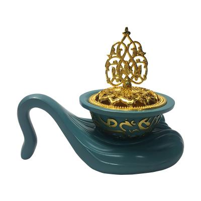 China Middle Eastern Style Teapot Green Color Aromatherapy Furnace Imitation Resin Crafts For Gifts for sale