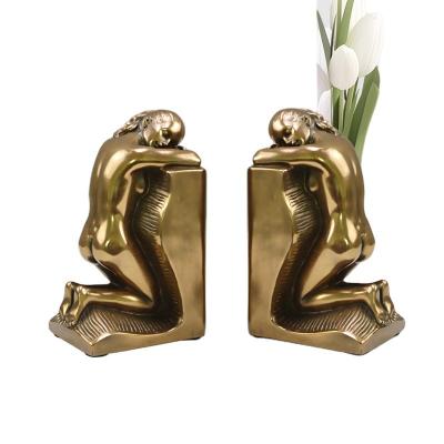 China Europe and America Character Sculpture Book Stand Ornaments Cold-melt Copper Resin Crafts for Desktop for sale