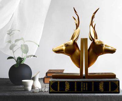 China Europe and America Decorative Resin Bookend Crafts, Creative Vintage Copper Deer Bookends Resin Ornaments Main Office Book Stopper Bookends for sale