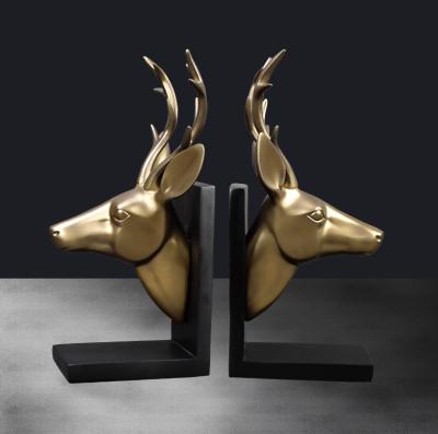 China Europe and America Decorative Resin Bookend Crafts, Creative Vintage Copper Deer Bookends Resin Ornaments Main Office Book Stopper Bookends for sale