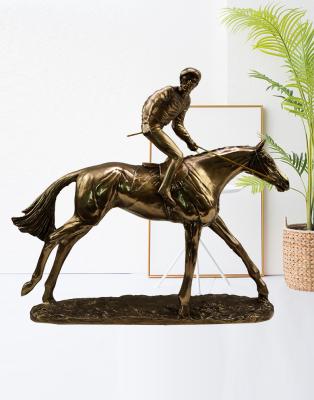 China Art Decor Custom Resin Cast Professional Decoration Copper Male Statue Horse Racing Jewelry Figure Sculpture Knight Crafts Souvenir for sale