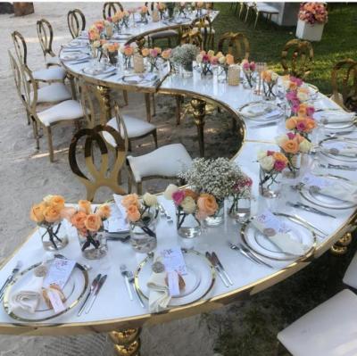 China (Other) adjustable modern dining chair and gold frame metal stainless steel table for restaurant and wedding for sale