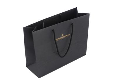 China Stamping Logo Cotton Handle Black Paper Shopping Bags For Women 250gsm for sale