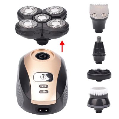 China Outdoor Wholesale Rechargeable Facial Brush 5 in 1 Bald Head Men 4D Electric Shaver 5 Heads Beard Nose Hair Trimmer Floating Razor for sale