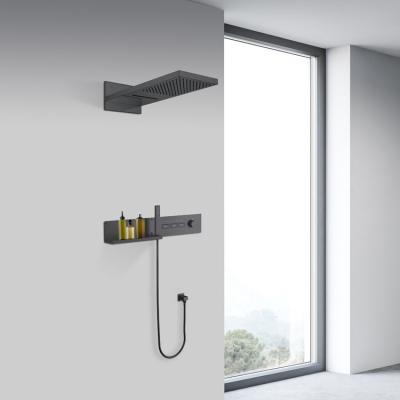 China Sliding Bar Free Rainfall Wall Mounted Top Shower And Hand Shower Set Brass Wall-Mount Bathroom Waterfall Shower Faucet Set for sale