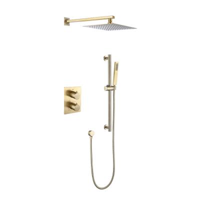 China With Slide Bar Newest Bathroom Concealed Shower Faucet Set Gold Thermostatic Rainfall Shower Set With Slide Bar for sale