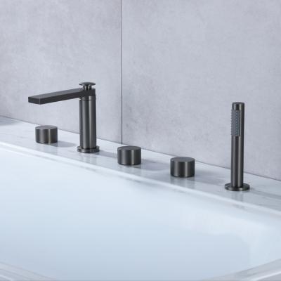 China New Design Bathroom 5 Holes Slide Bar Free Standing Bathtub Faucet Bathtub Shower Mixer Set Without Deck Mount for sale