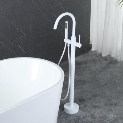 China Without Slide Bar Color Floor Bracket Bathtub Faucet Hot And Cold Water Mixer Floor Faucet Modern White Bathtub Faucet for sale