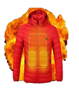 China Washable Rechargeable Infrared Windproof Heating Coats Durable Outdoor Down Jacket With Hood For Men And Women Battery Not Included for sale