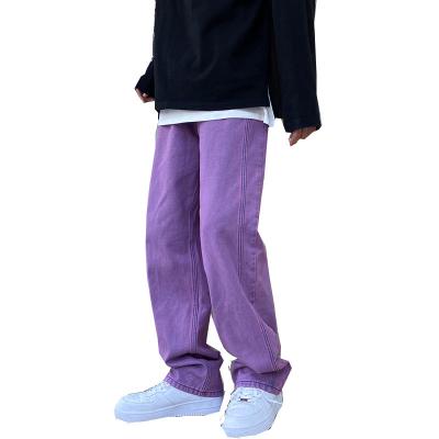 China OEM Top Men's Wide Leg Cotton Wind Pantalon Homme Loose Jeans-Purple Jeans Plus Size Cargo Denim Pants Mens Distressed Designer Trousers for sale