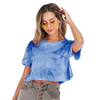 China New Fashion Anti-Wrinkle Custom Girls Blue Short Sleeve Shirts Graphic Tees Tie Dye Dyed T-shirt Grown Bulk T-shirt for sale