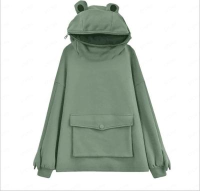 China OEM/ODM Cotton Top Green Anti-pilling Hooded Plus Size Karl Frog Hoodie Zipper Mouth Oversized Plus Size Pullover For Women for sale