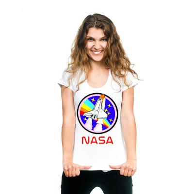 China 2021 Summer China factory new design anti-pilling white t-shirt with NASA logo for sale