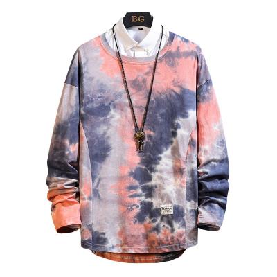 China Custom Logo Men's Breathable Long Sleeve Tie Dye Round Collar T-Shirts With Plover Handsome Mens Shirts Popular Logo for sale