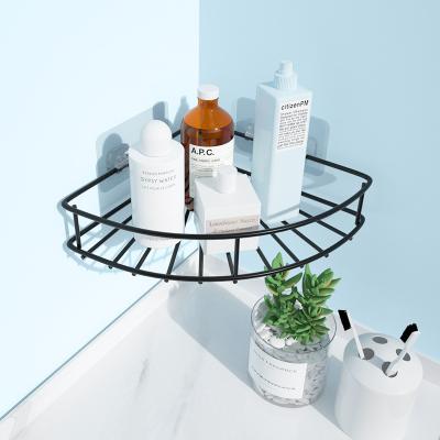 China Stainless Steel Drill Triangle Suction Shelf Bathroom Shower Shelf Adhesive Viable Corner Freestanding Trolley Shelf for sale