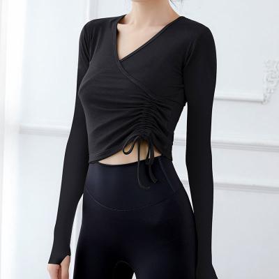 China Breathable Sexy Fitness Long Sleeve Shirt V Neck Yoga Elastic Loose Tops Sports Clothes for sale