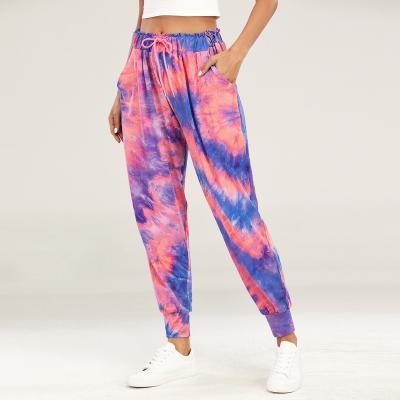 China K732 Breathable Tie Dye Strappy Casual Pants Running Loose Elastic Comfortable Sports Fitness Pants Yoga Pants Women for sale