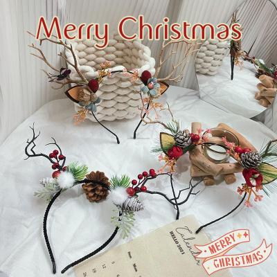 China Red Assembled Cute Animal Hair Band Christmas Elk Antlers Hair Band Small Fresh Plush Ball Red Assembled Animal Hair Band for sale