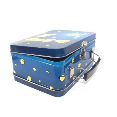 China Lunch Tin Box Jewelry Box Candy Gifts Box With Customized Handle And Lock Printing Metal Tin for sale