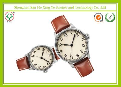 China Reloj auténtico elegante de la correa de cuero, reloj del cuarzo del estuche de viaje de Brown en venta