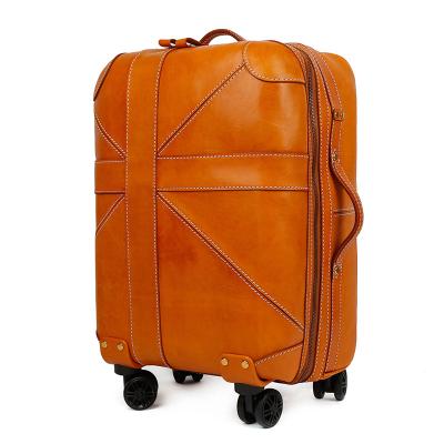 China Factory Wholesale High Quality Fashion/Vintage Leather Luggage Trolley Business Luggage Bag Large Capacity Hand-held Suitcase for sale