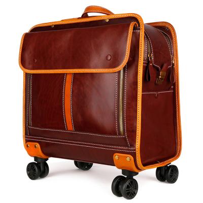 China Fashion/Vintage 360 ​​Degree Rotatable Wheels 360 Degree Travel Luggage Vintage Genuine Leather Suitcase for sale