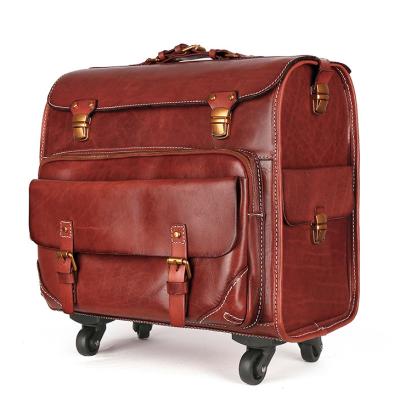 China New retro fashion/vintage trolley case men and women business boarding leather box 20 inch universal suitcase wheel luggage for sale