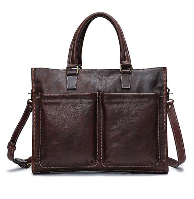 China Vintage / Fashion Business Waterproof Laptop Computer Handbag 2 Designs Men Bag Soft Genuine Leather Briefcase for sale