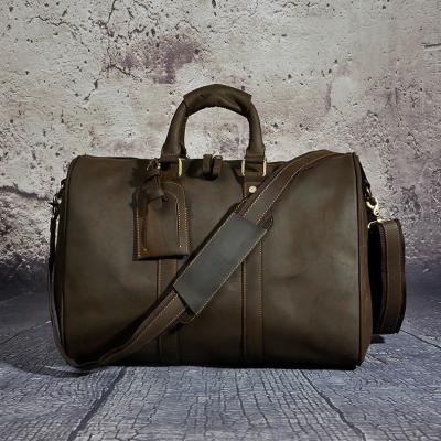 China Multificational True Horse Leather Duffel Bag Men Large Capacity Handbag Travel Crazy Leather Bag for sale