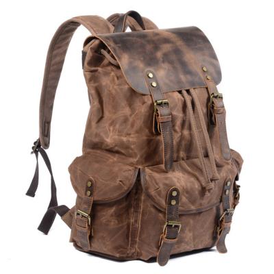 China European fashion leather anti-theft backpack for men, waxed canvas shoulder backpack for travel school for sale