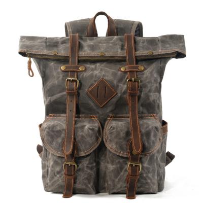 China Travel Backpack Anti-theft Waterproof Wax Canvas Splicing Outdoor Male Female Shoulder Bag Computer Backpack for sale