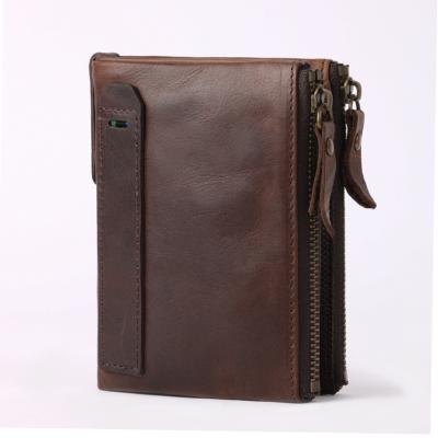 China Custom Genuine Leather Short Wallet Men Anti Rfid Blocking Leather Bifold Wallet For Man for sale