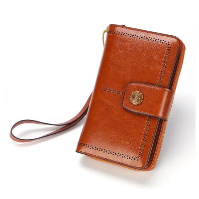 China RFID Handmade Genuine Leather Wallet For Women Color Matching Lady Wallet Leather Case for sale