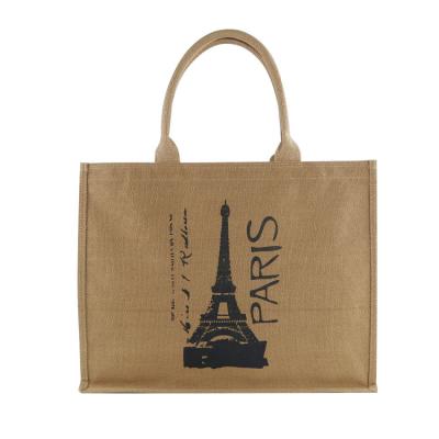 China Eco - Friendly Natural Reusable Eco Friendly Grocery Tote Custom Printed Jute Color Bags for sale