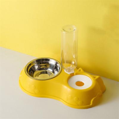 China Sustainable automatic pet cat and dog double bowl pet feeding and drinking station, cat and dog bowl. for sale