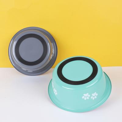 China Stainless Steel Creative Non-slip Print Viable Cat And Dog Food Bowl Cute Pet Water Bowl Dog Paw Bowl for sale