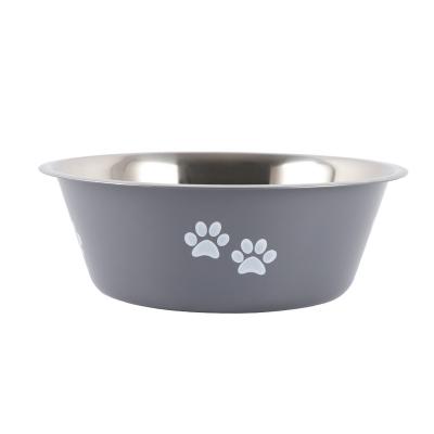 China Stainless Steel Creative Non-slip Print Viable Cat And Dog Food Bowl Cute Pet Water Bowl Dog Paw Bowl for sale