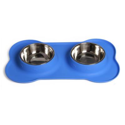 China New Viable Cat and Dog Food Stainless Steel Siamese Double Bowl Dog Drinking Water Pet Dismountable Bowl Large for sale