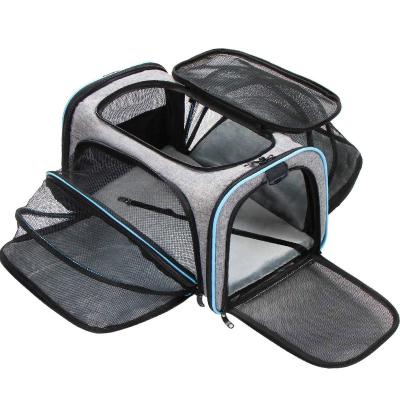 China Viable Carrier for Dog Cat Pet Airline Approved Expandable Soft Foldable Open Doors Reflective Cat Travel Bag 5 Strips for sale