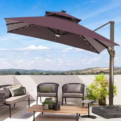 China Heavy Duty Chinese 2022 Outdoor Manual Parasol Parasol Lift Solar Garden Patio Umbrella Led Lights for sale