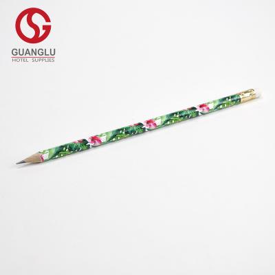 China 7 Inch Colorful Wholesale Floral Print Round Promotional Gift Pencil With Eraser for sale