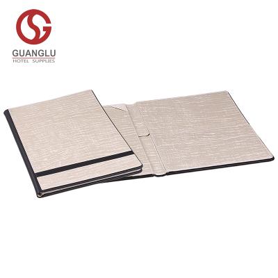 China Stylish Custom Hotel Two Tone PU Leather Paper Size A4 Office Writing Folder Notepad for sale